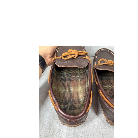 LL Bean Wicked Good Moccasins Mens 13 M Brown Leather Flannel Lined Slippers main image 10